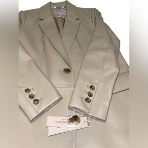 BCBGENERATION WOMEN SMALL BOTTO BLAZER JACKET VEGAN LEATHER LATTE TAN BEIGE NWT